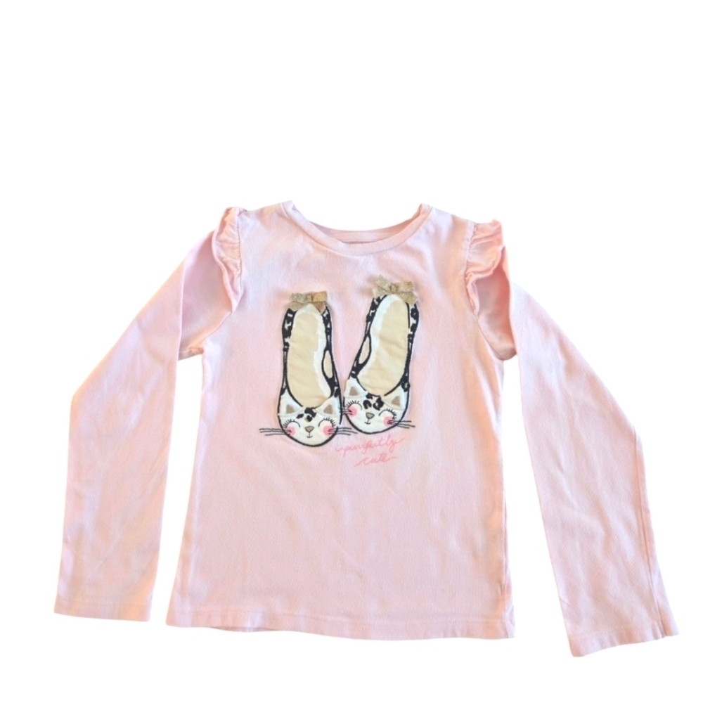 Gymboree Girls Pink Long Sleeve Shirt With Ballet Shoe Print Cotton Size 5T